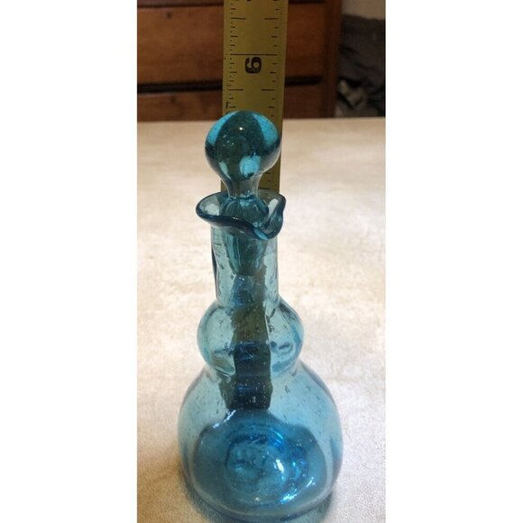 Aqua Glass Hand Blown Vinegar Cruet with Stopper Vintage - Picture 7 of 8